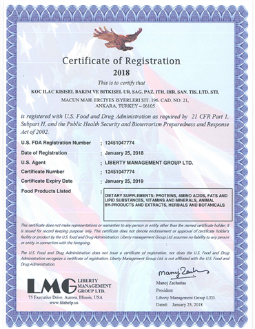 KOÇ PHARMACEUTICALS have FDA certificate